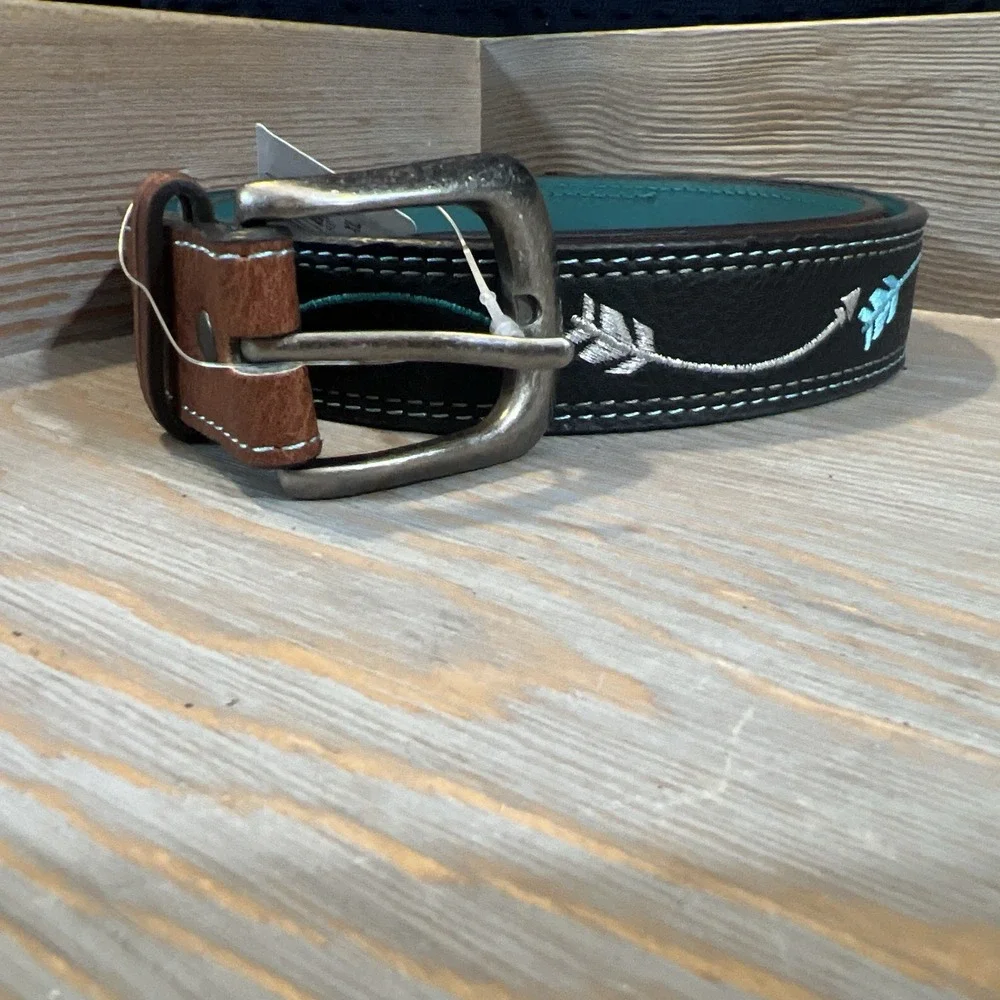 Western Leather Belt  Silver & Turquoise Design Girls X‎ L 32